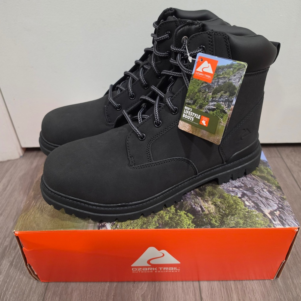 Ozark Trail Mens Troy II Lifestyle Boots Black Faux Leather Work Hiking Size 13
